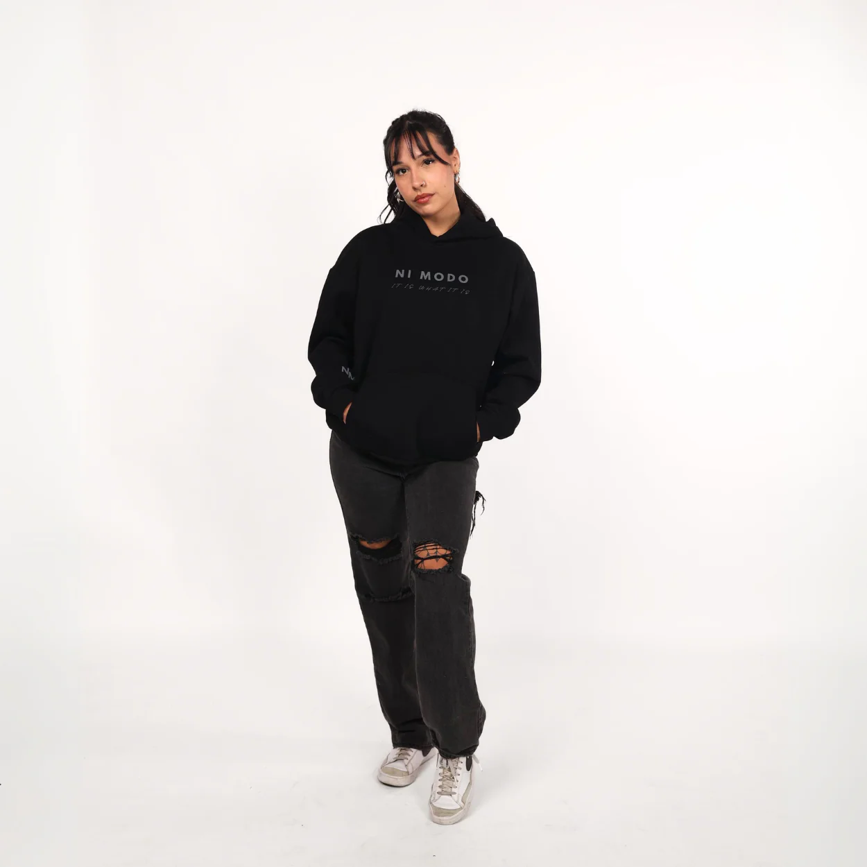 It Is What It Is - Black On Black Hoodie - Image 3