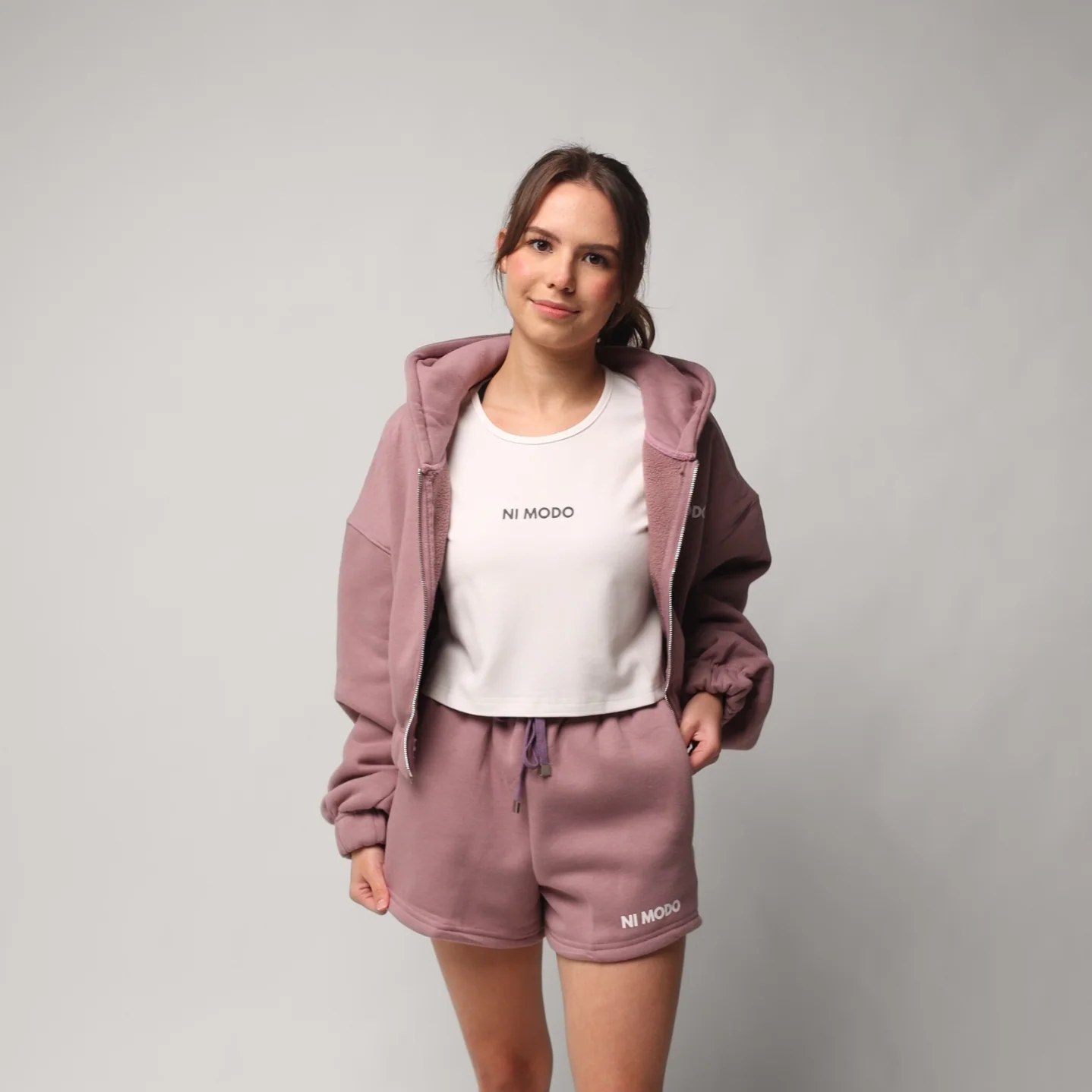 Women's Zip Crop Jacket - Mauve Rose - Image 3