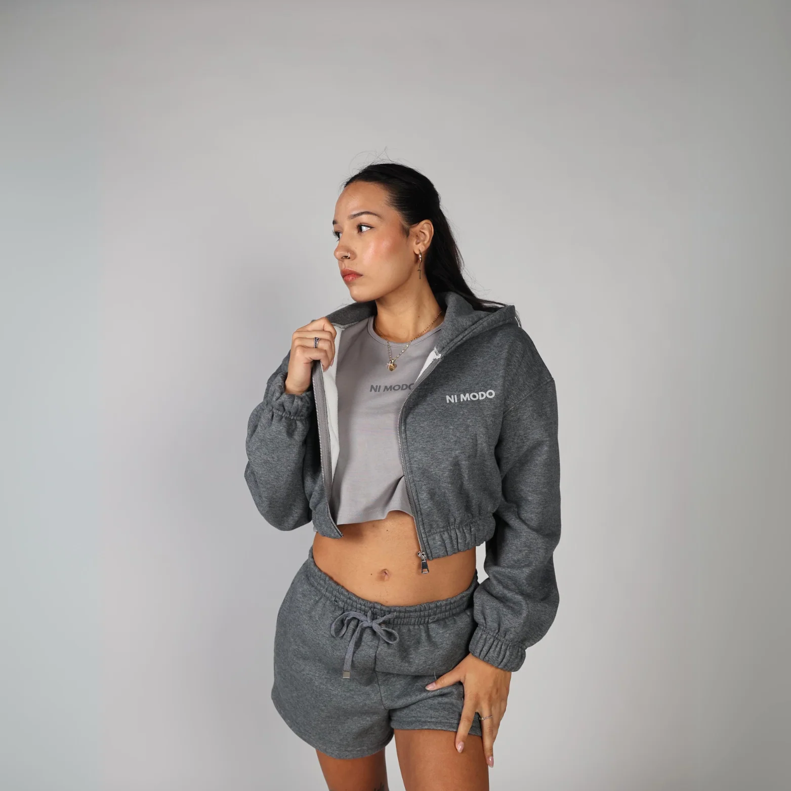 Women's Zip Crop Jacket - Steel Grey - Image 3
